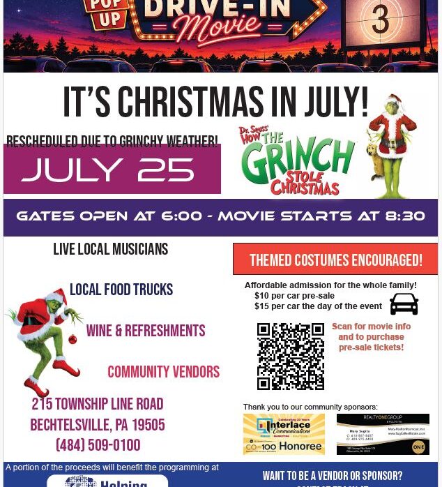 POP UP MOVIE NIGHT – THE GRINCH start time at 8:30pm (pregame at 6:30) @Ridgewood Winery Bechtelsville 7.25.2026